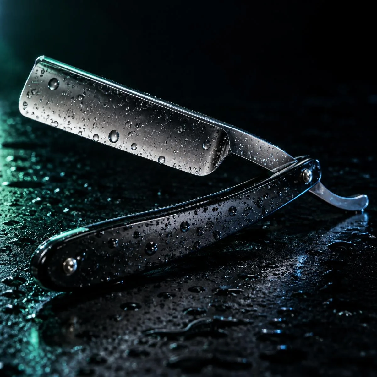 Rasiermesser mit Wassertropfen